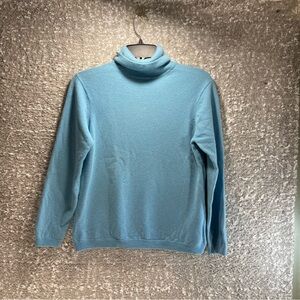 Lord & Taylor 2-Ply Cashmere Turtleneck Sweater Medium Blue Preppy Classic